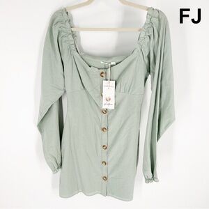 NWT Girl and the sun boutique button down mini dress mint green sz M